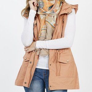 Camel Hooded Military Pocket Vest M